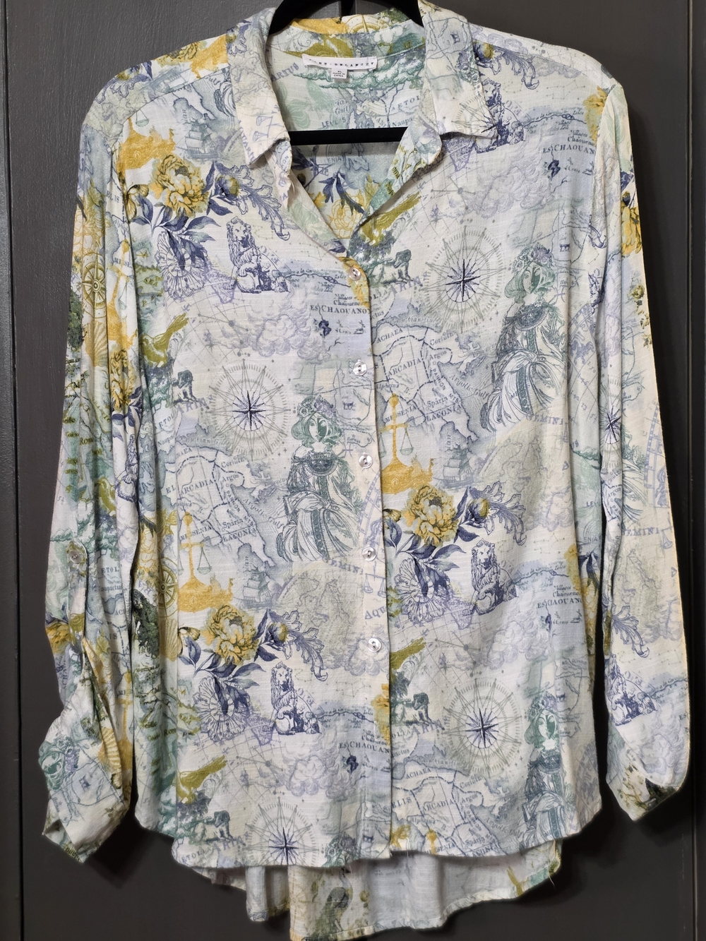 Lightweight Blue & Yellow Nautical Printed Buttondown Shirt - Women - Picture 2 of 6